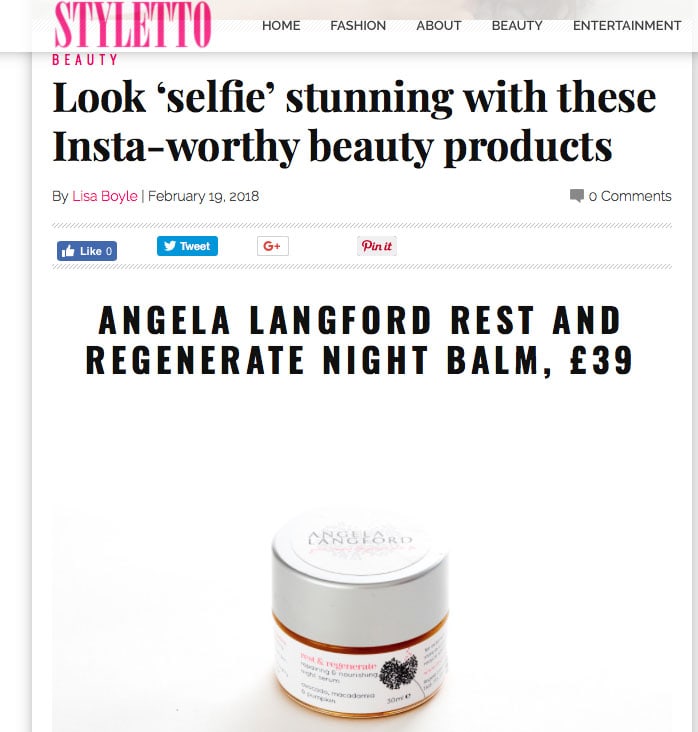 Styletto Magazine recommends natural night balm rest and regenerate by Angela Langford Skincare